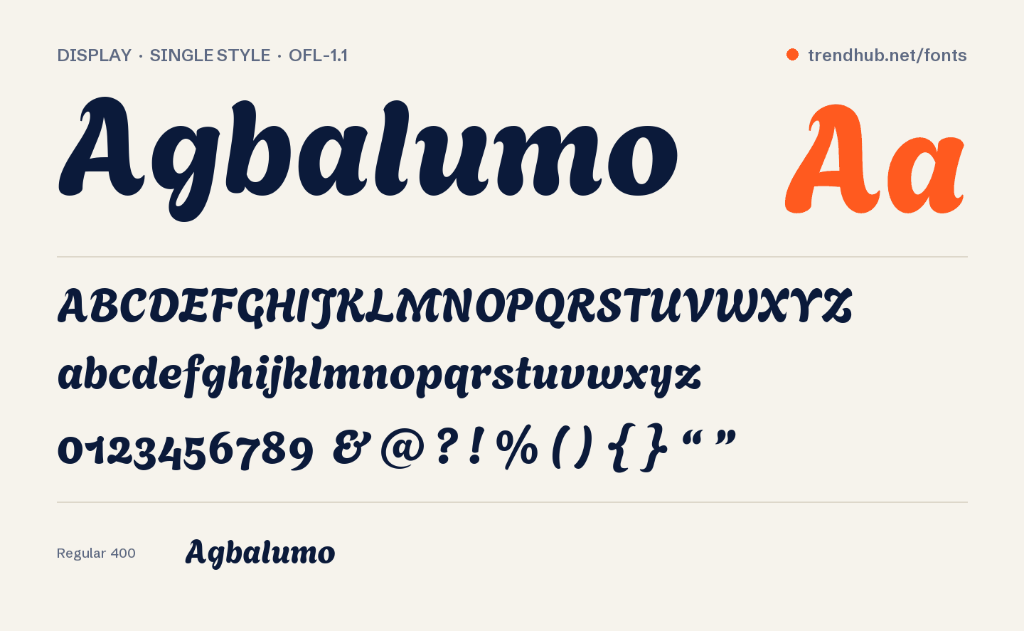 Specimen del font Agbalumo
