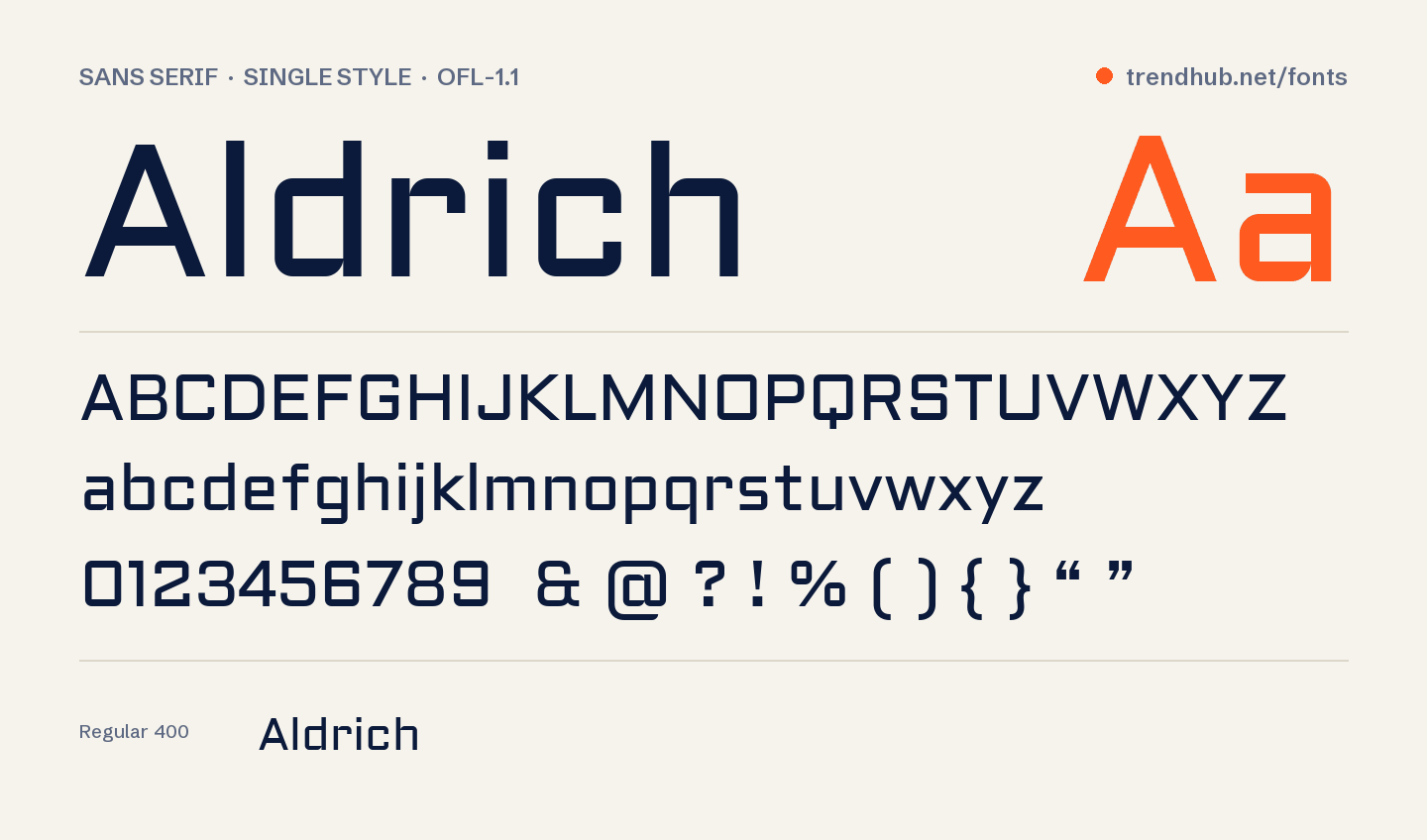 Specimen del font Aldrich