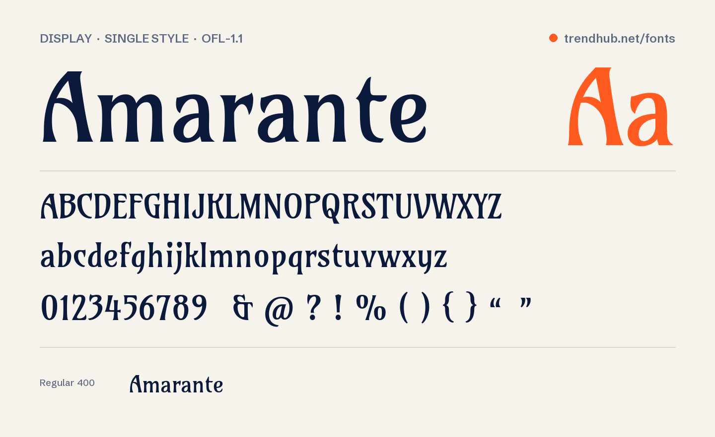 Specimen van het font Amarante