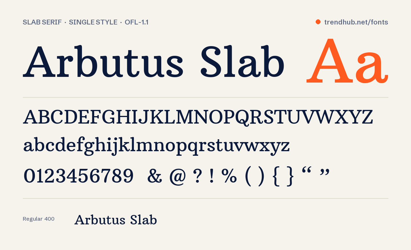 Specimen van het font Arbutus Slab