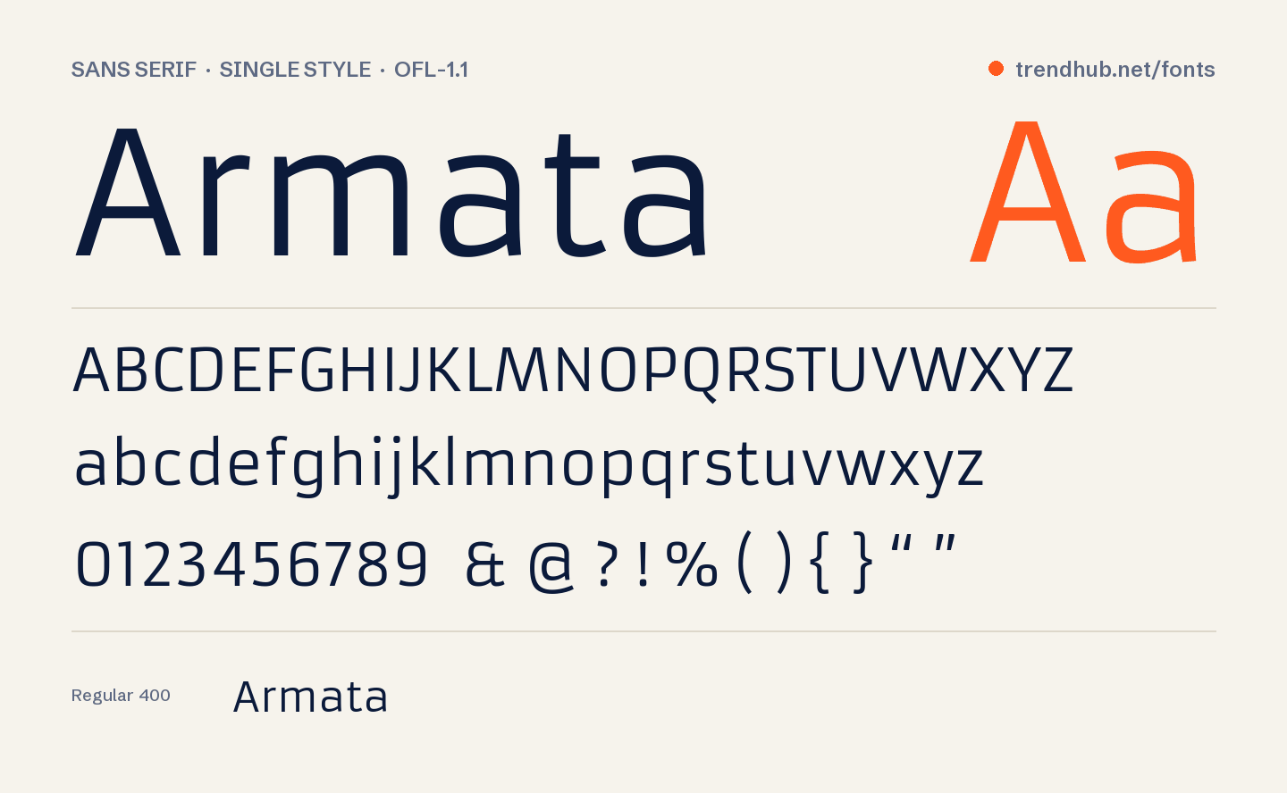 Specimen van het font Armata