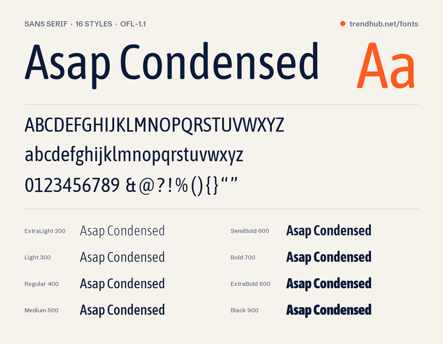 Specimen van het font Asap Condensed