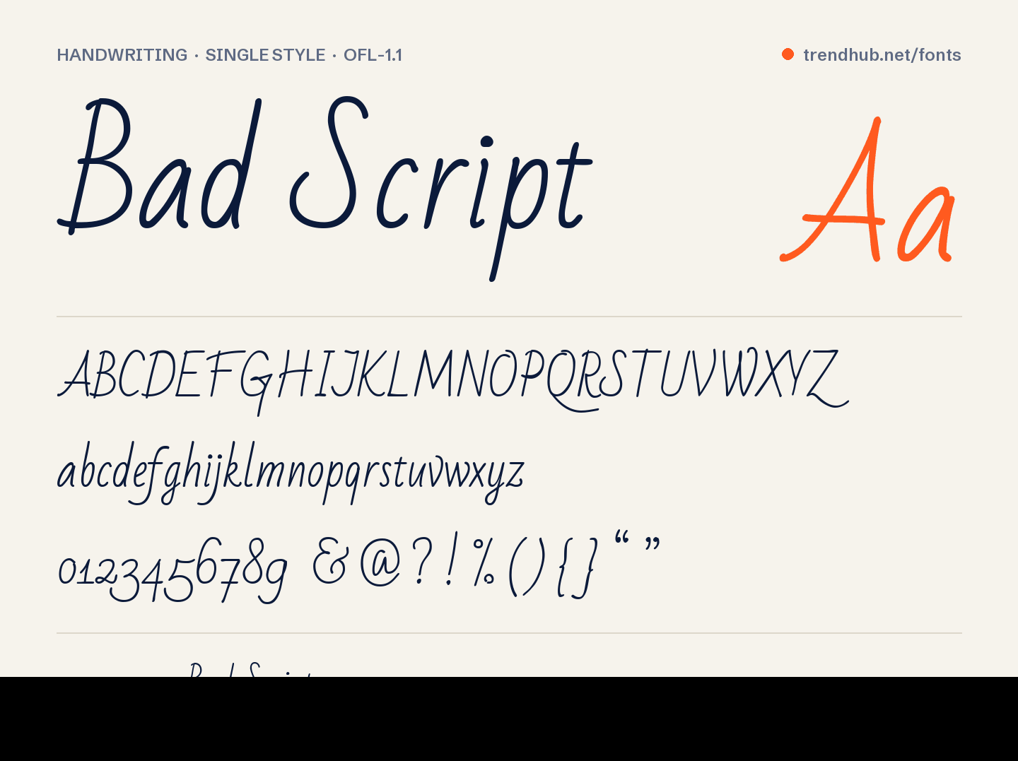 Specimen van het font Bad Script