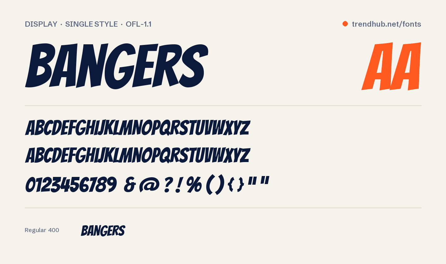 Specimen del font Bangers