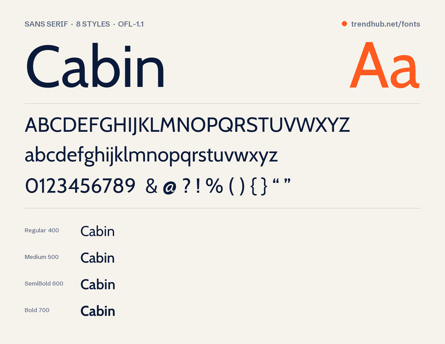 Espécimen de la fuente Cabin