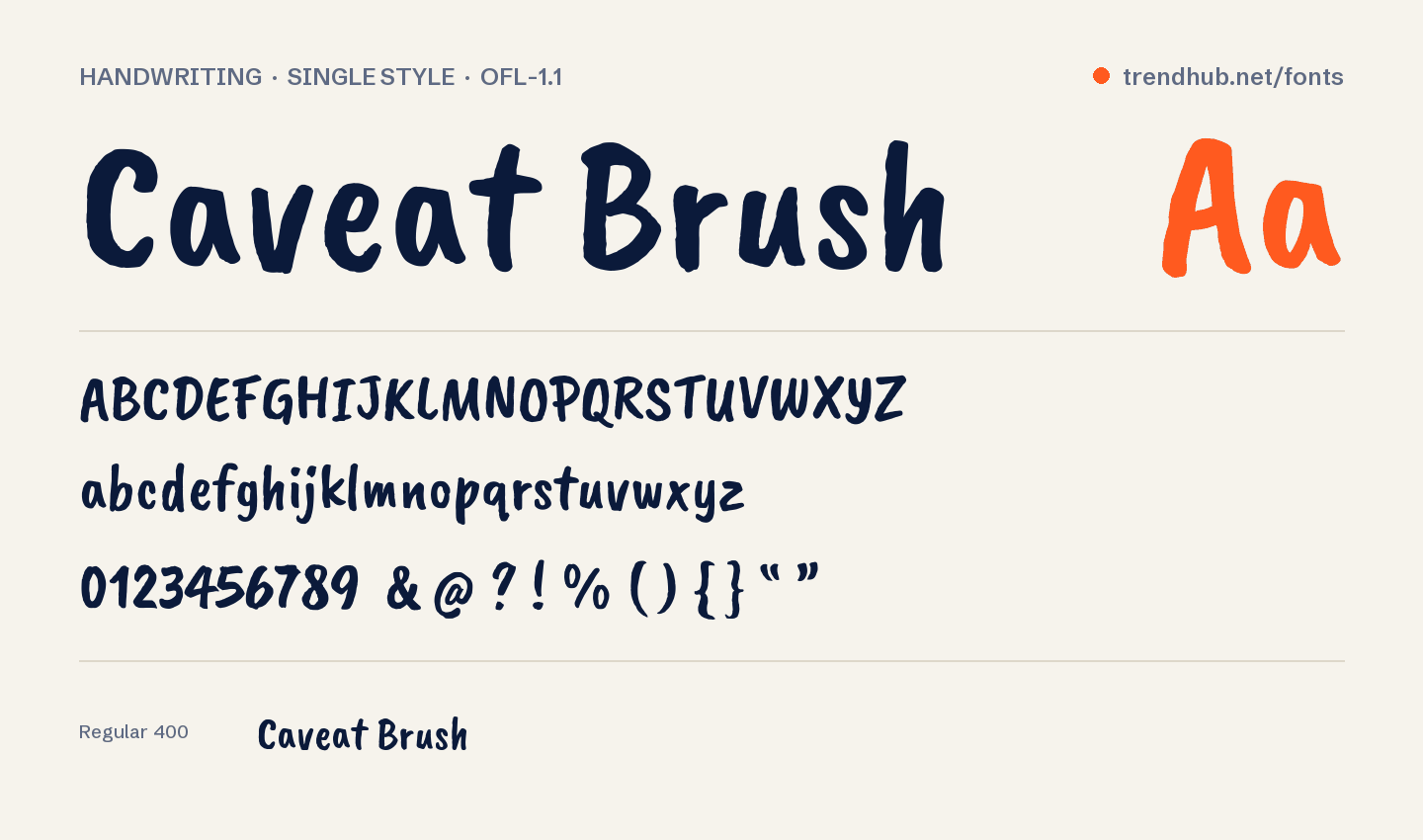 Specimen van het font Caveat Brush