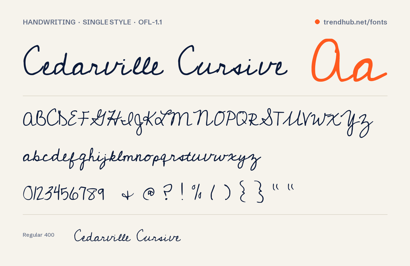 Specimen van het font Cedarville Cursive