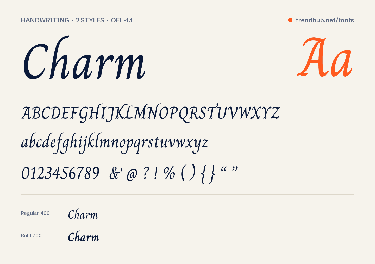 Specimen van het font Charm