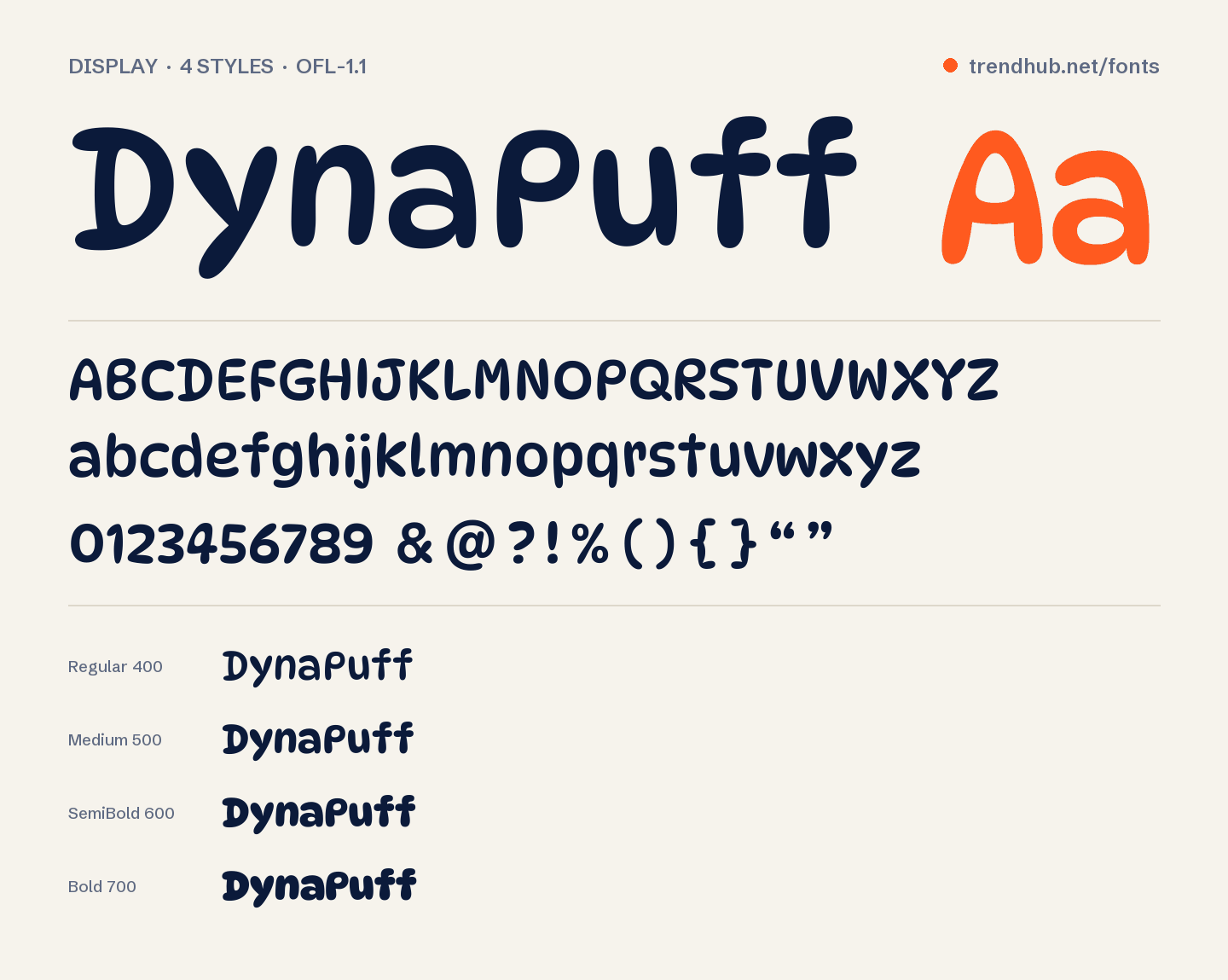 Образец шрифта DynaPuff