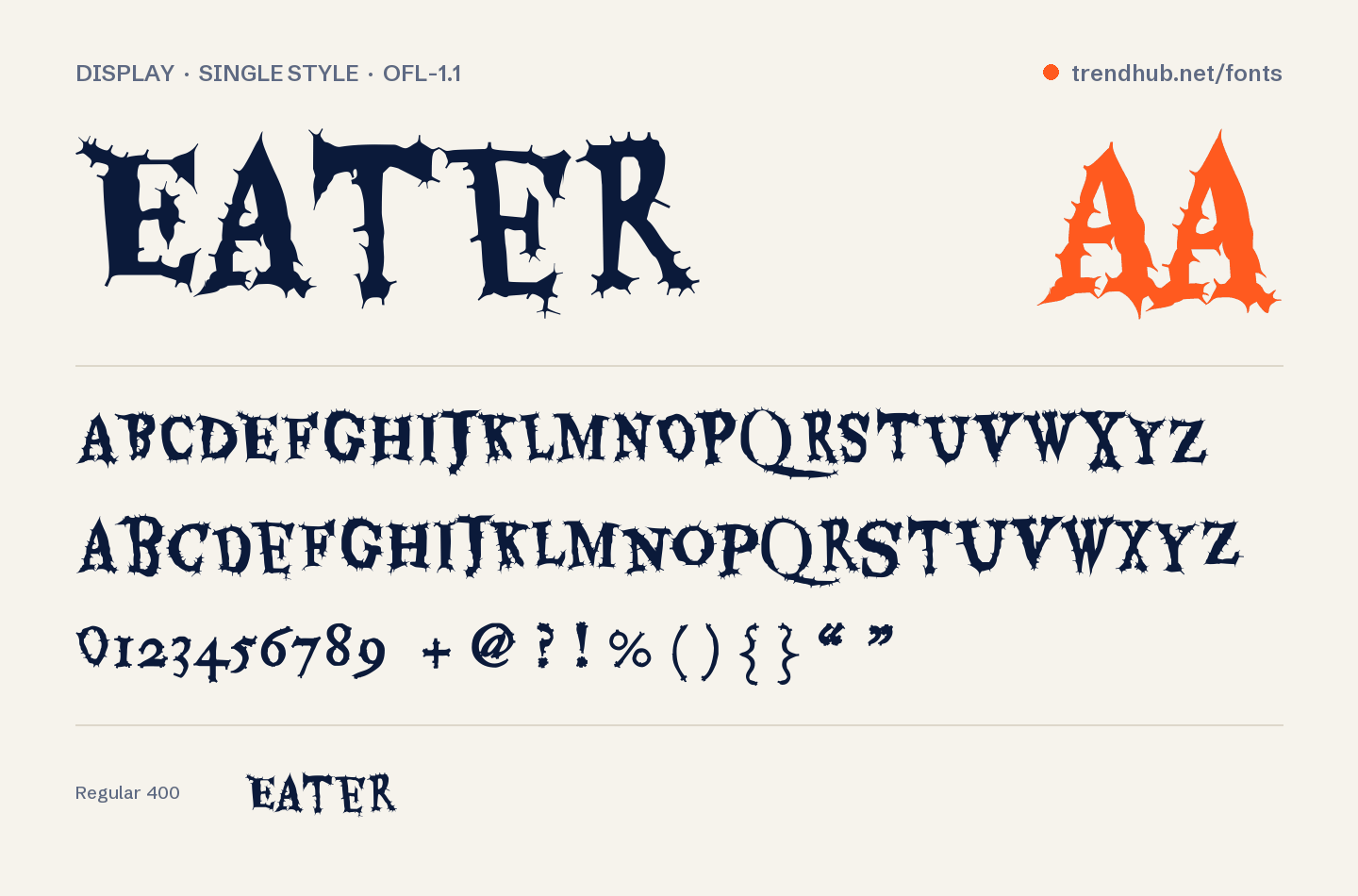 Specimen van het font Eater