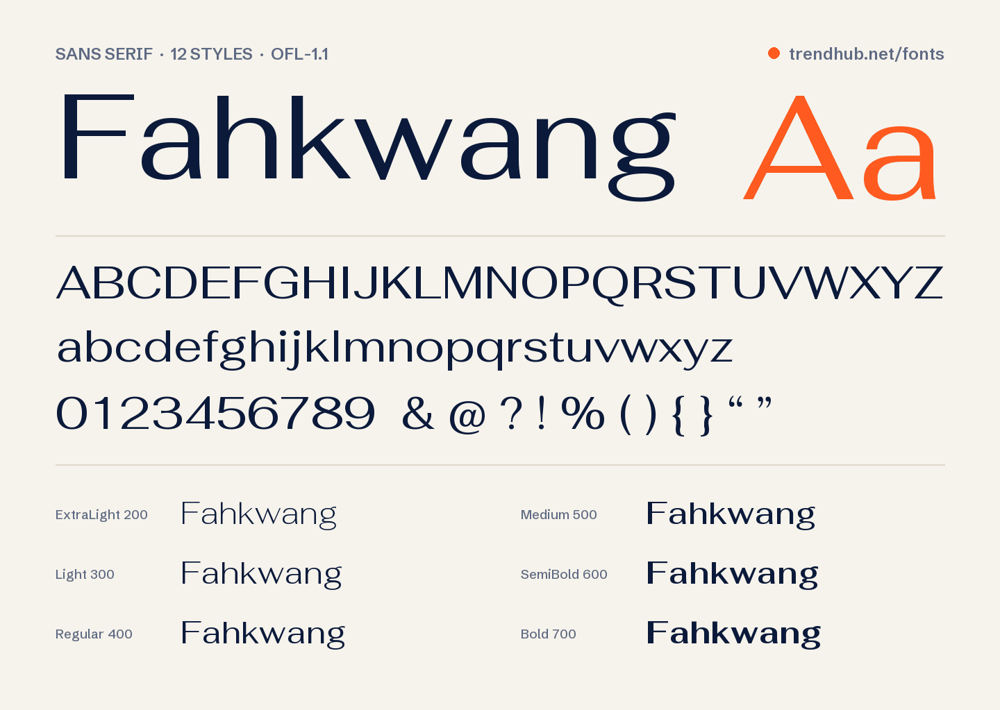 Specimen van het font Fahkwang