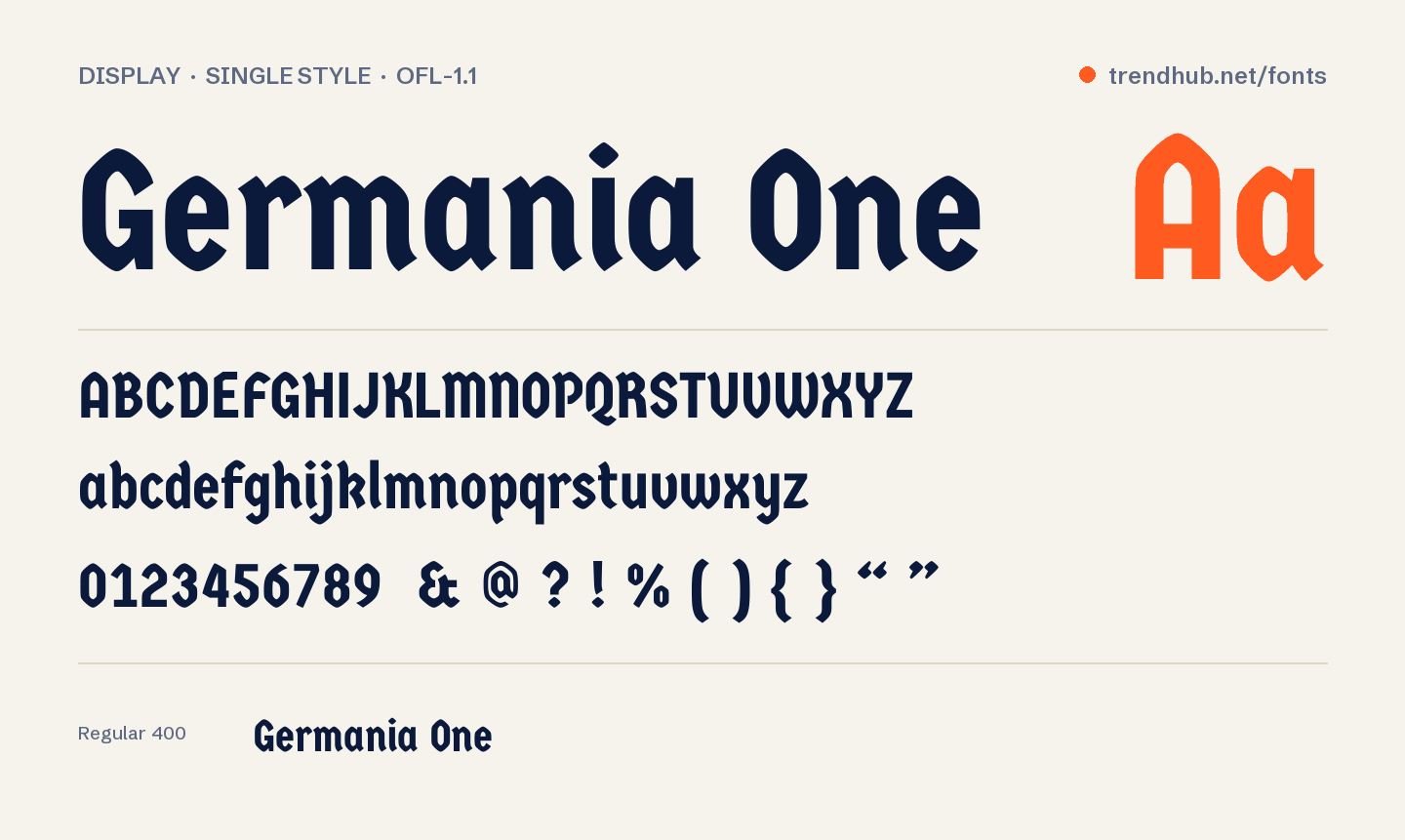 Specimen van het font Germania One