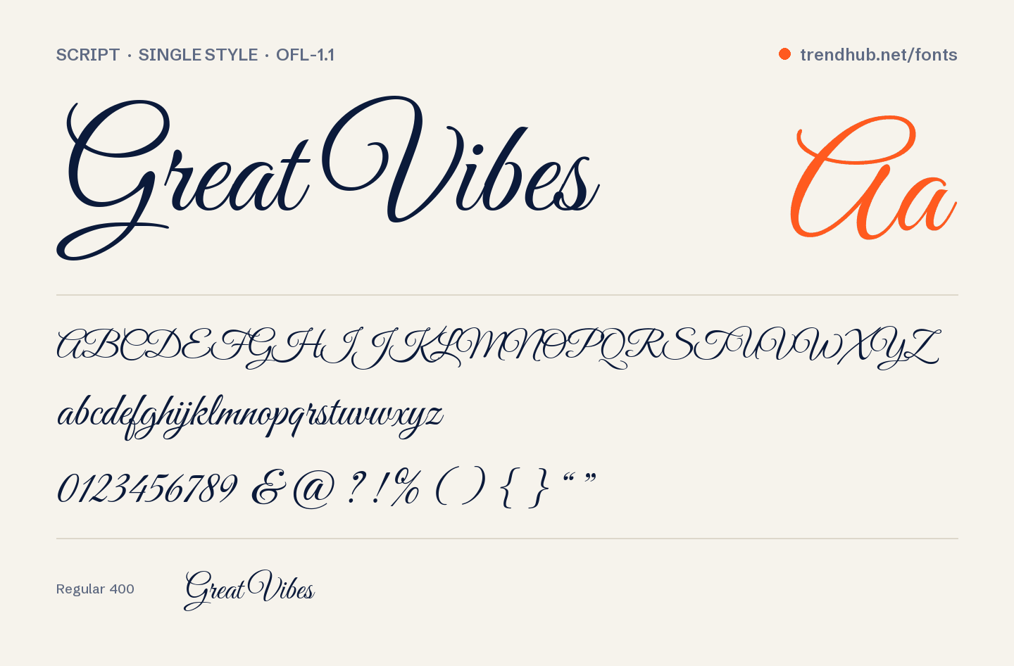 Образец шрифта Great Vibes