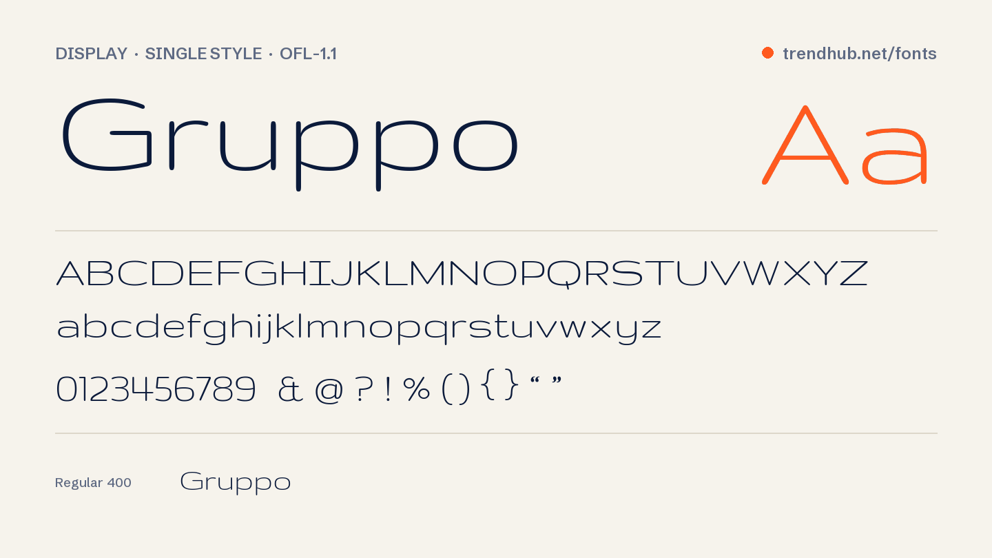 Specimen van het font Gruppo