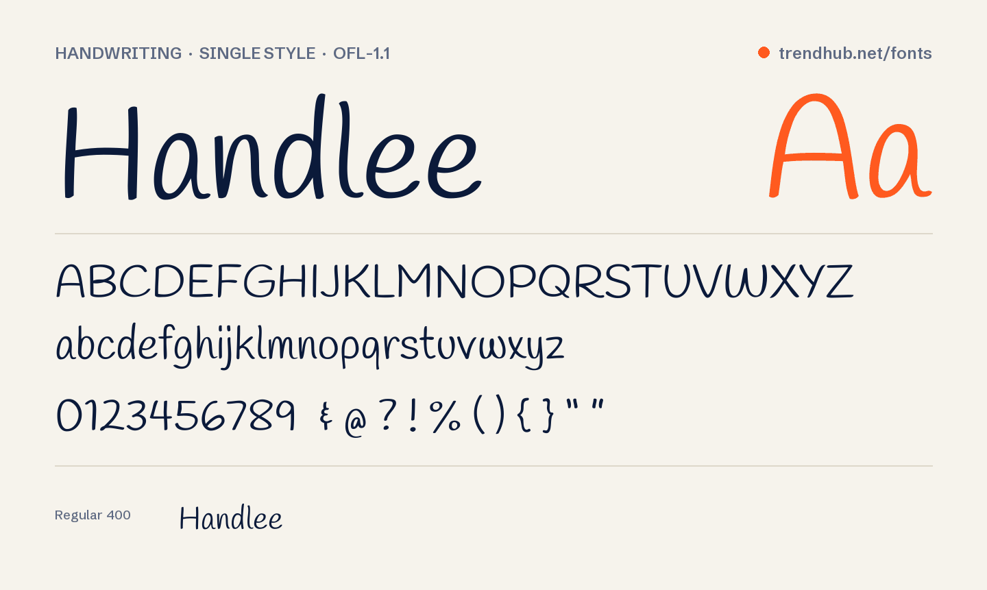 Specimen van het font Handlee