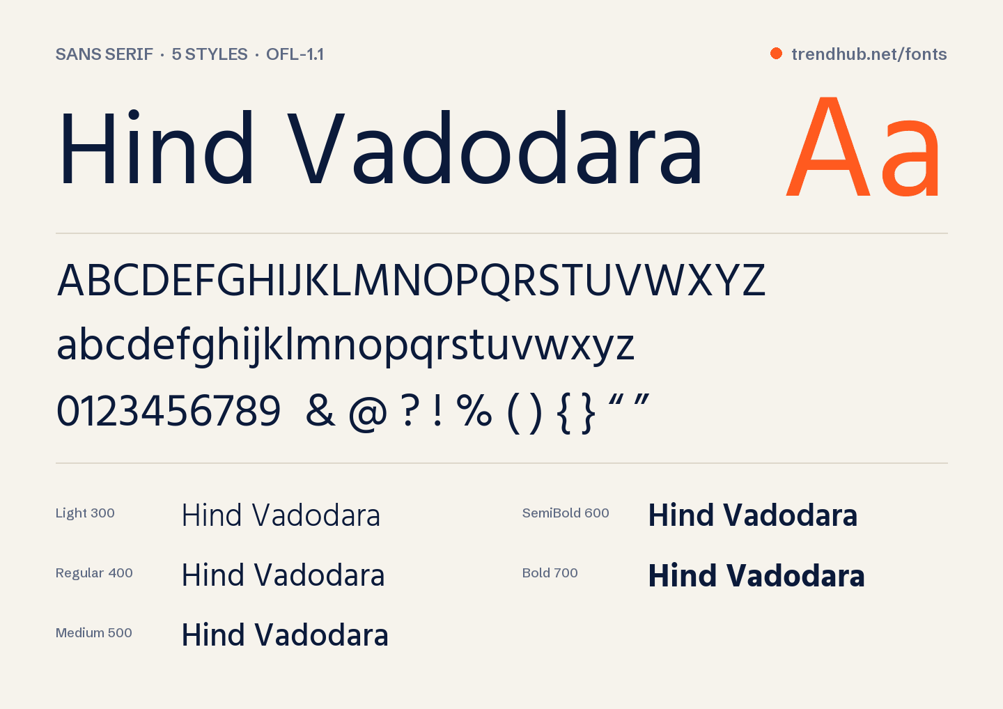 Образец шрифта Hind Vadodara