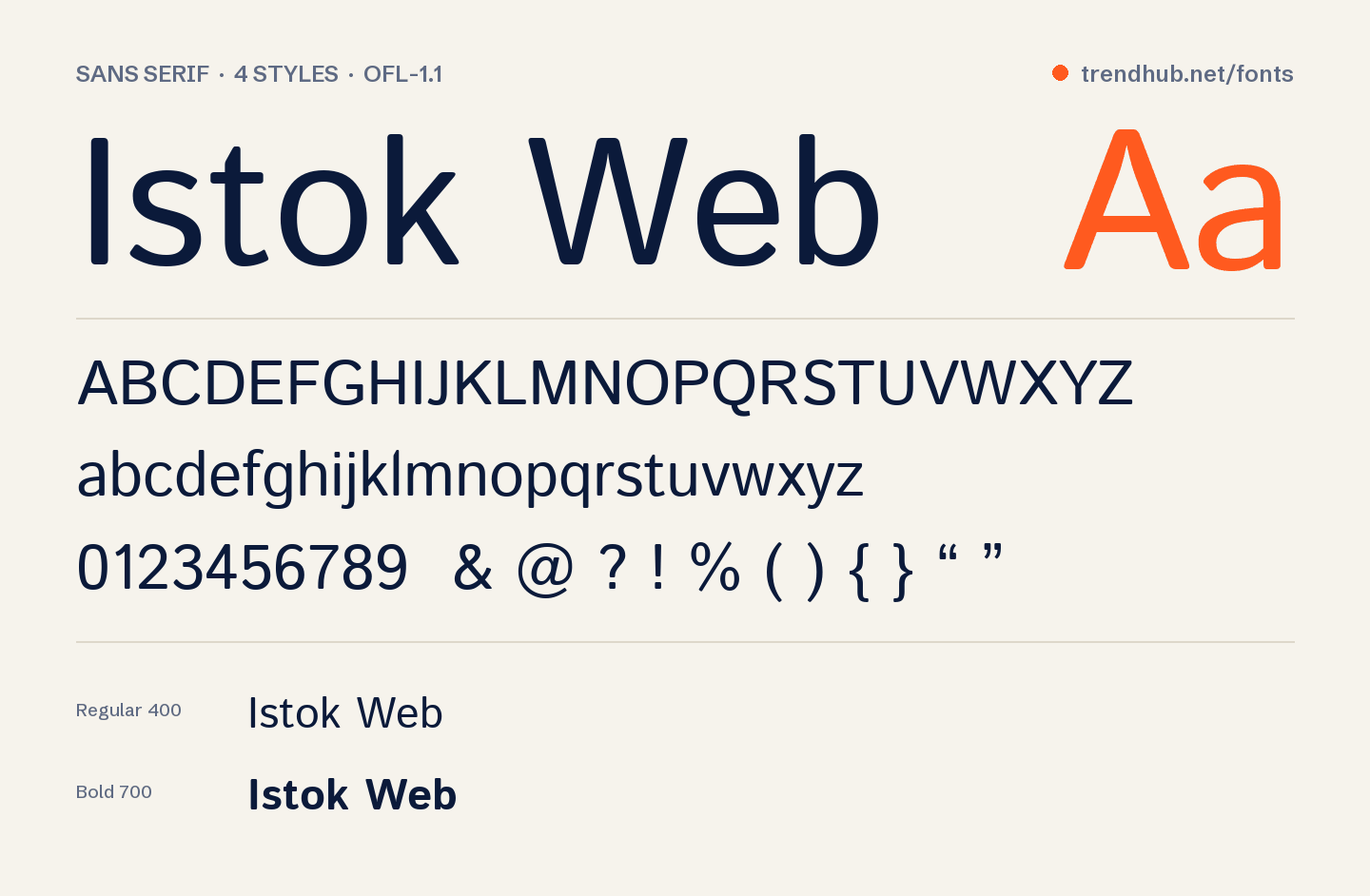 Specimen van het font Istok Web