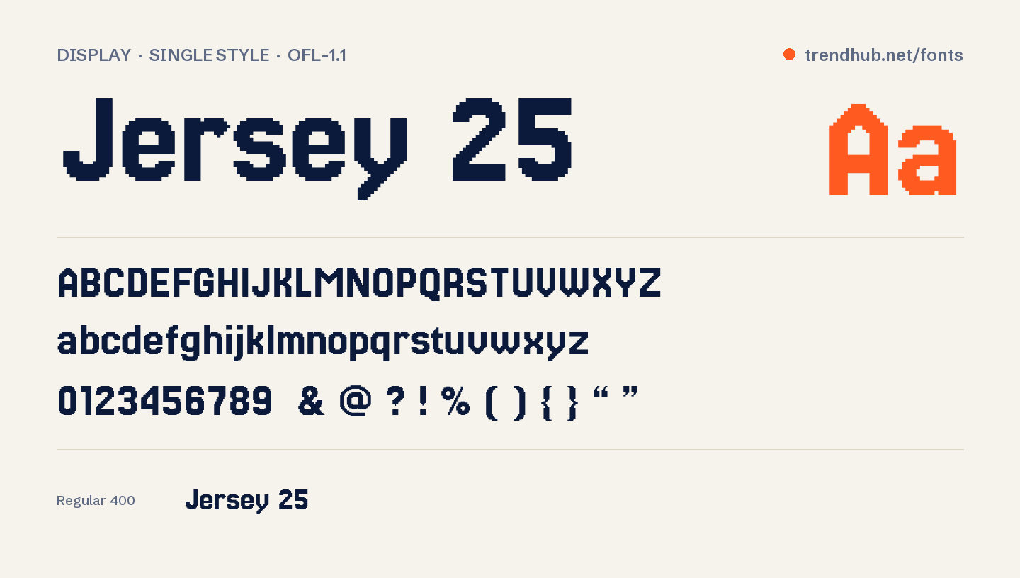 Specimen van het font Jersey 25