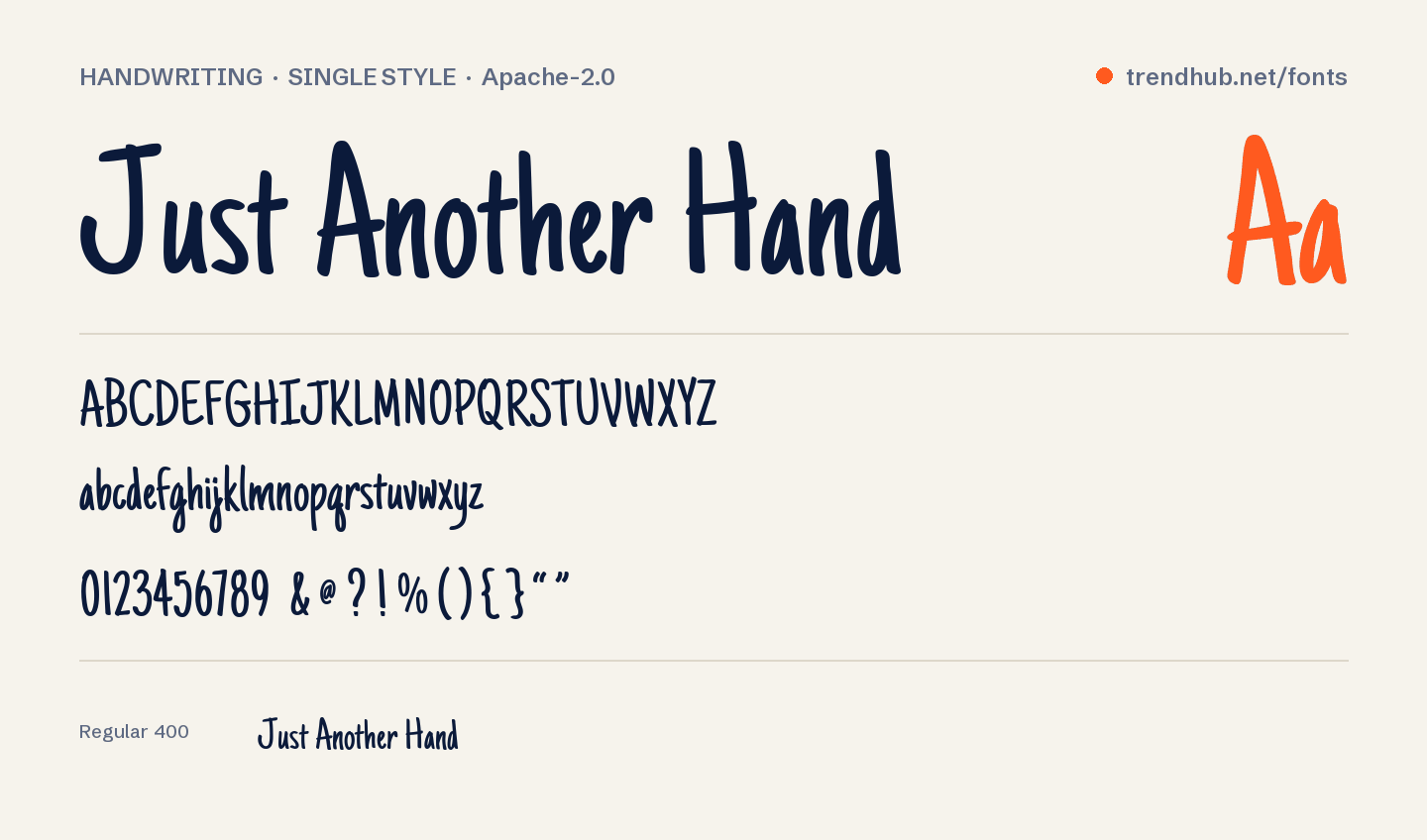 Specimen van het font Just Another Hand