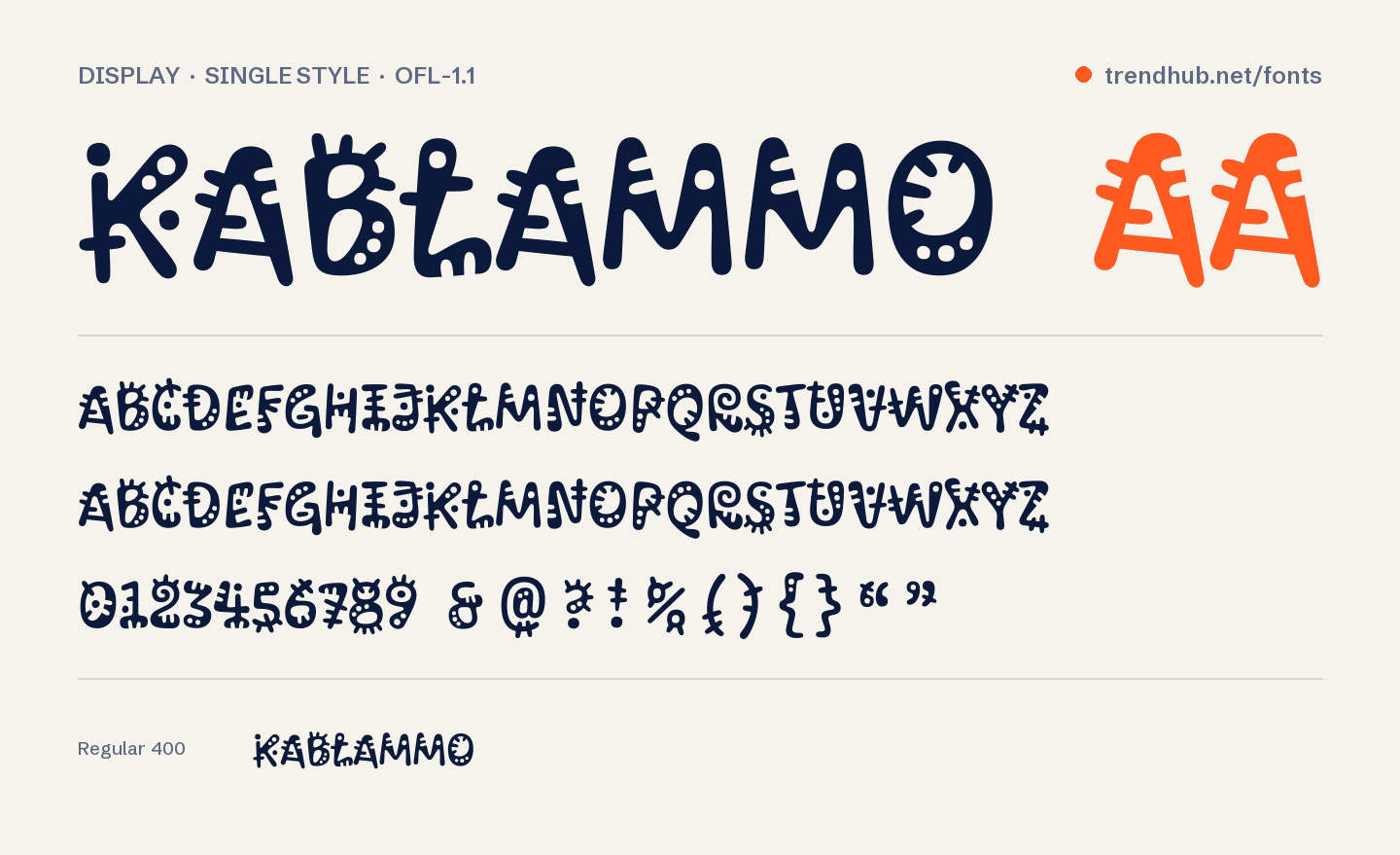 Specimen van het font Kablammo