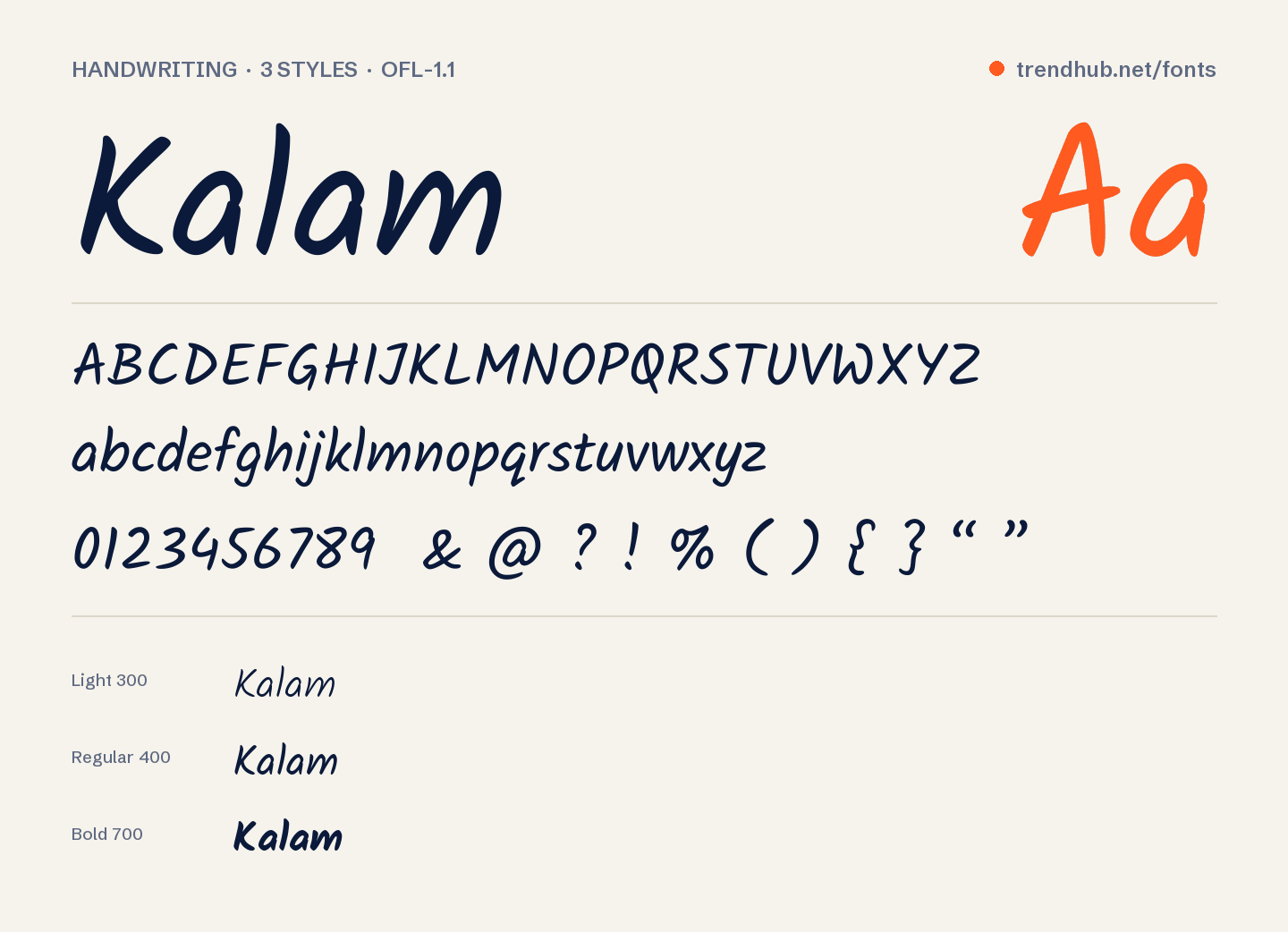 Образец шрифта Kalam