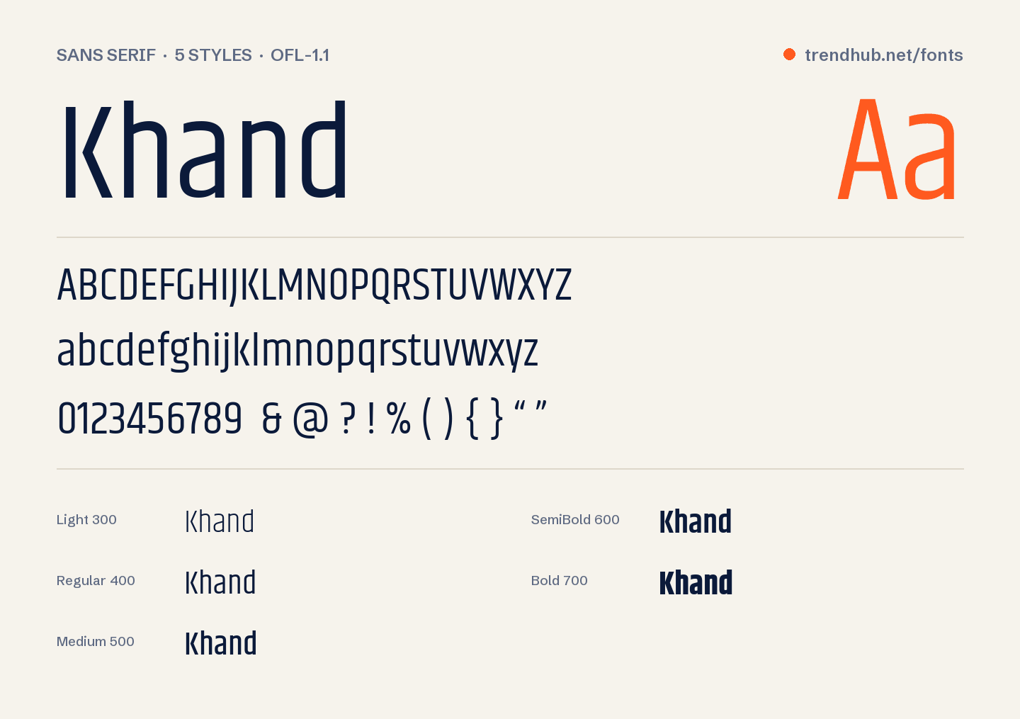 Specimen del font Khand