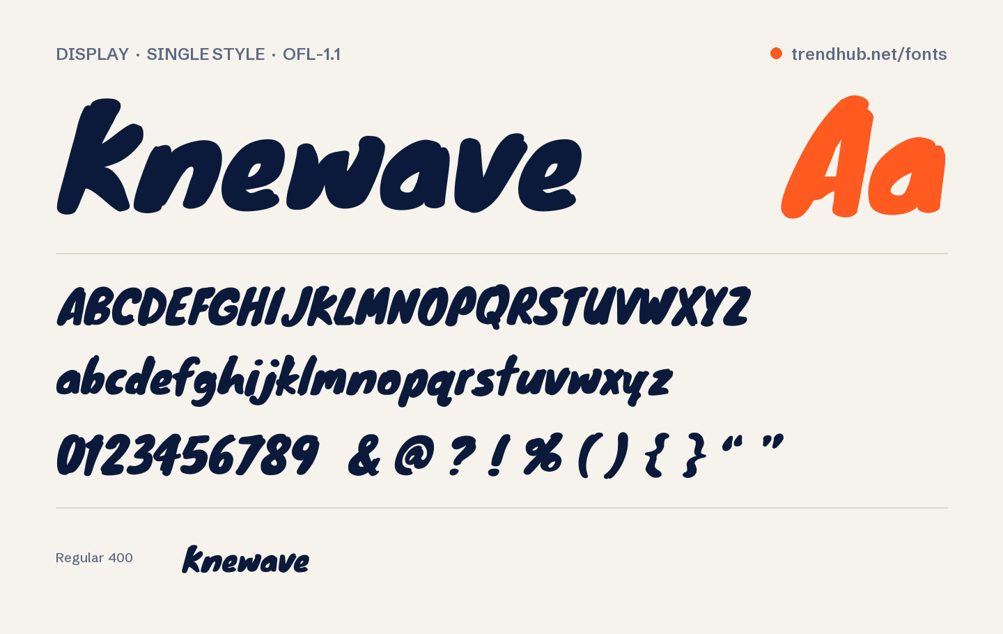 Specimen van het font Knewave