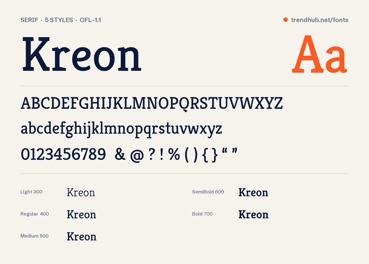 Specimen van het font Kreon