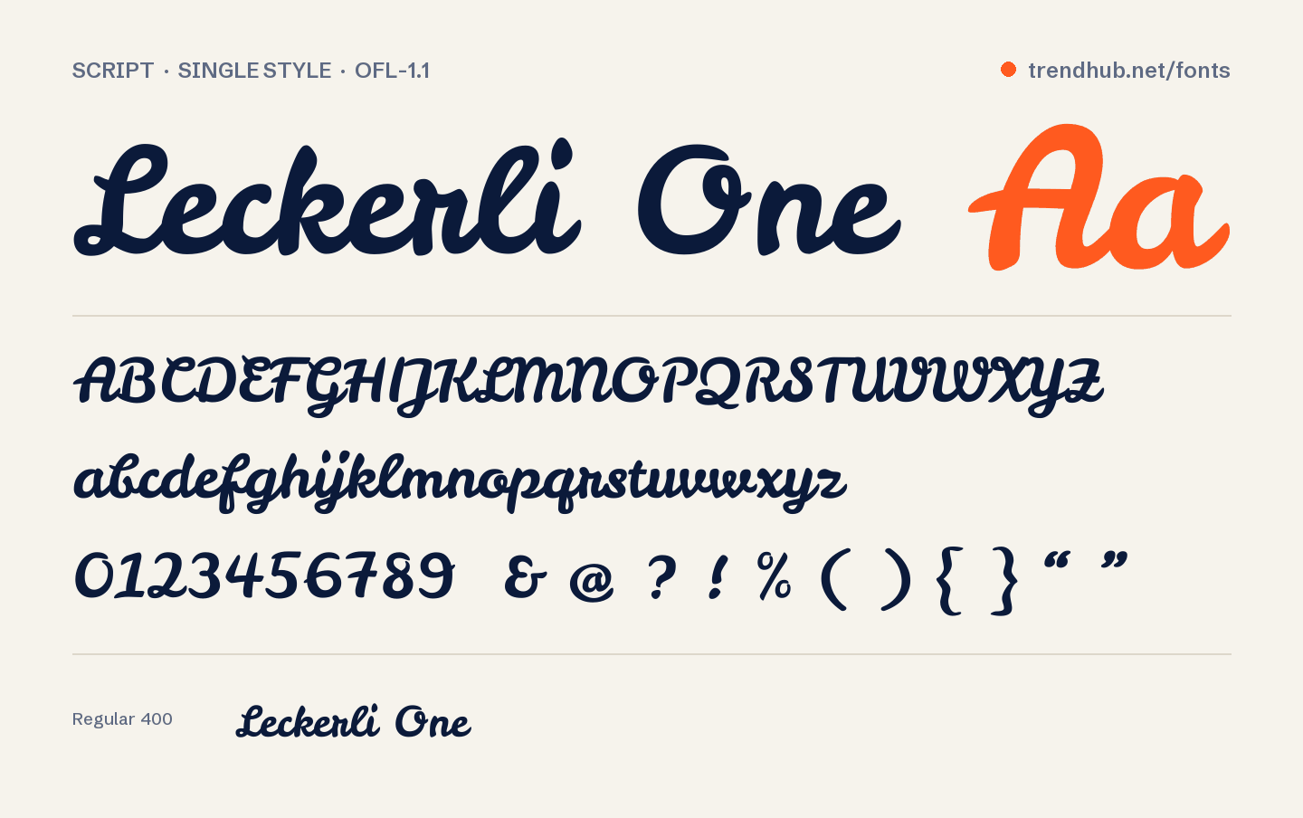 Specimen van het font Leckerli One