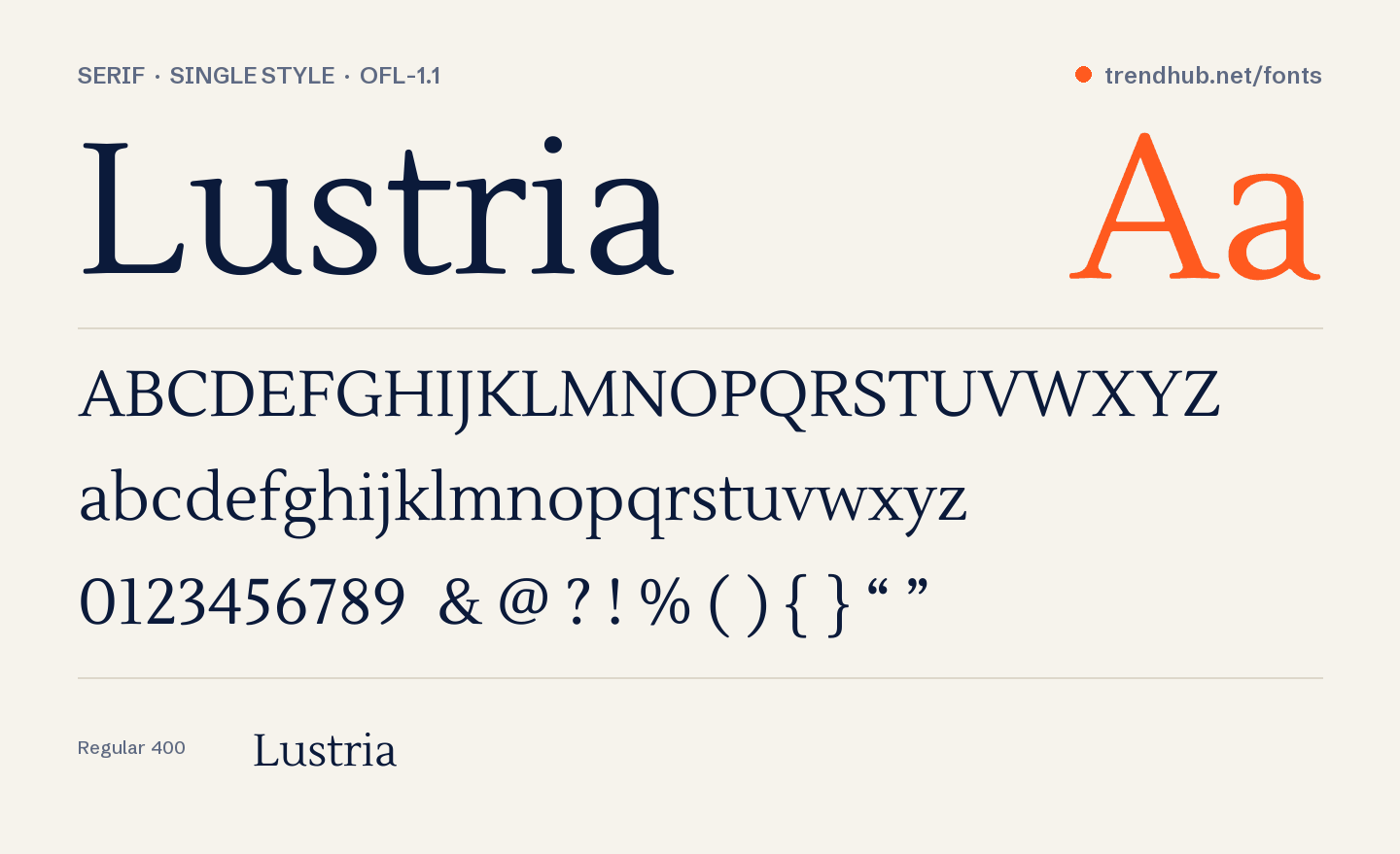 Specimen del font Lustria