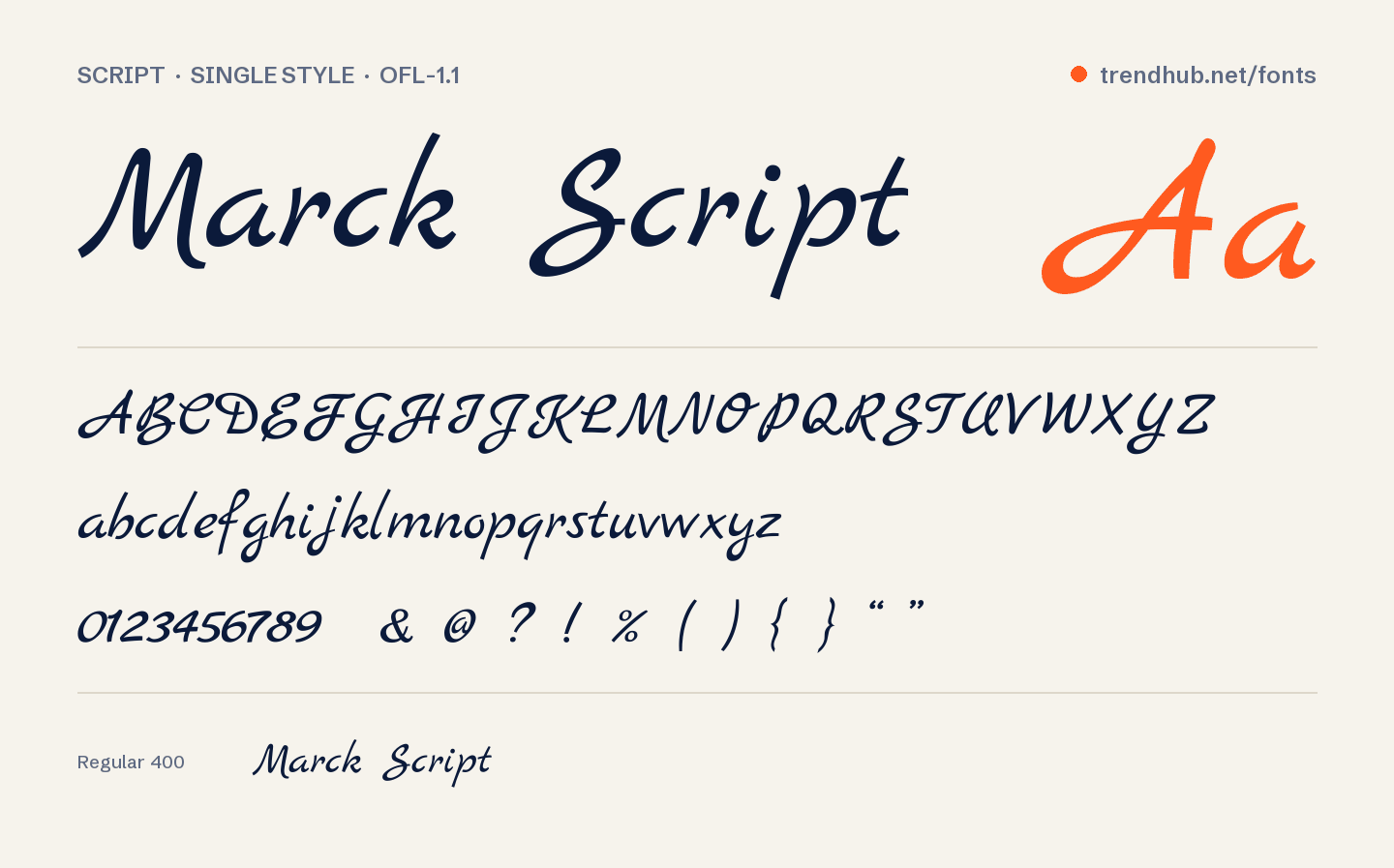 Specimen van het font Marck Script