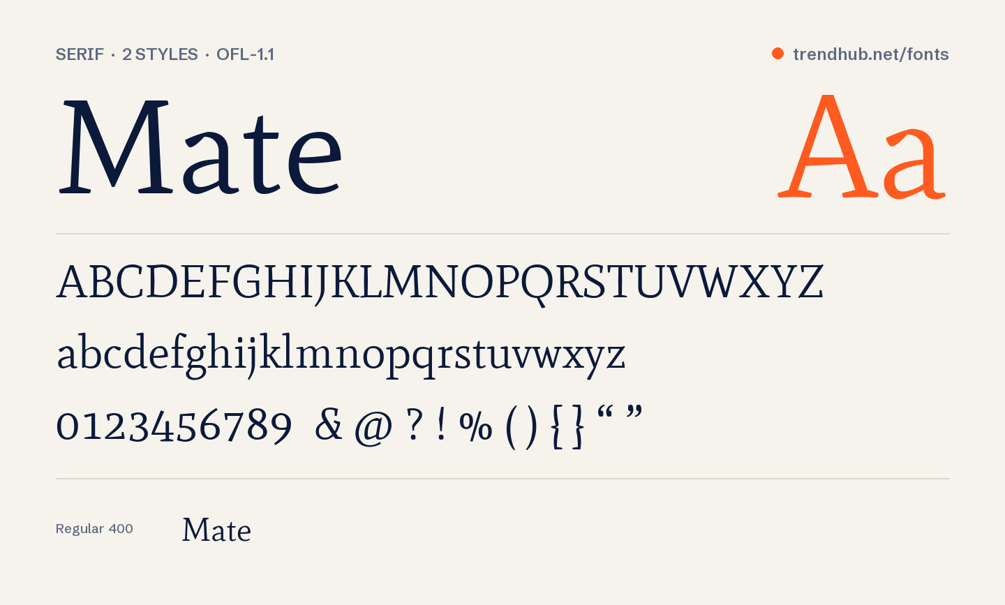 Specimen van het font Mate