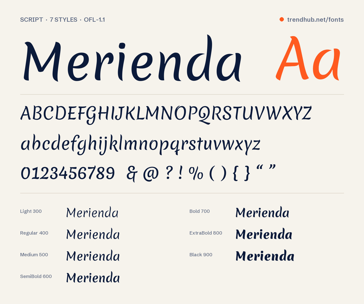 Specimen van het font Merienda