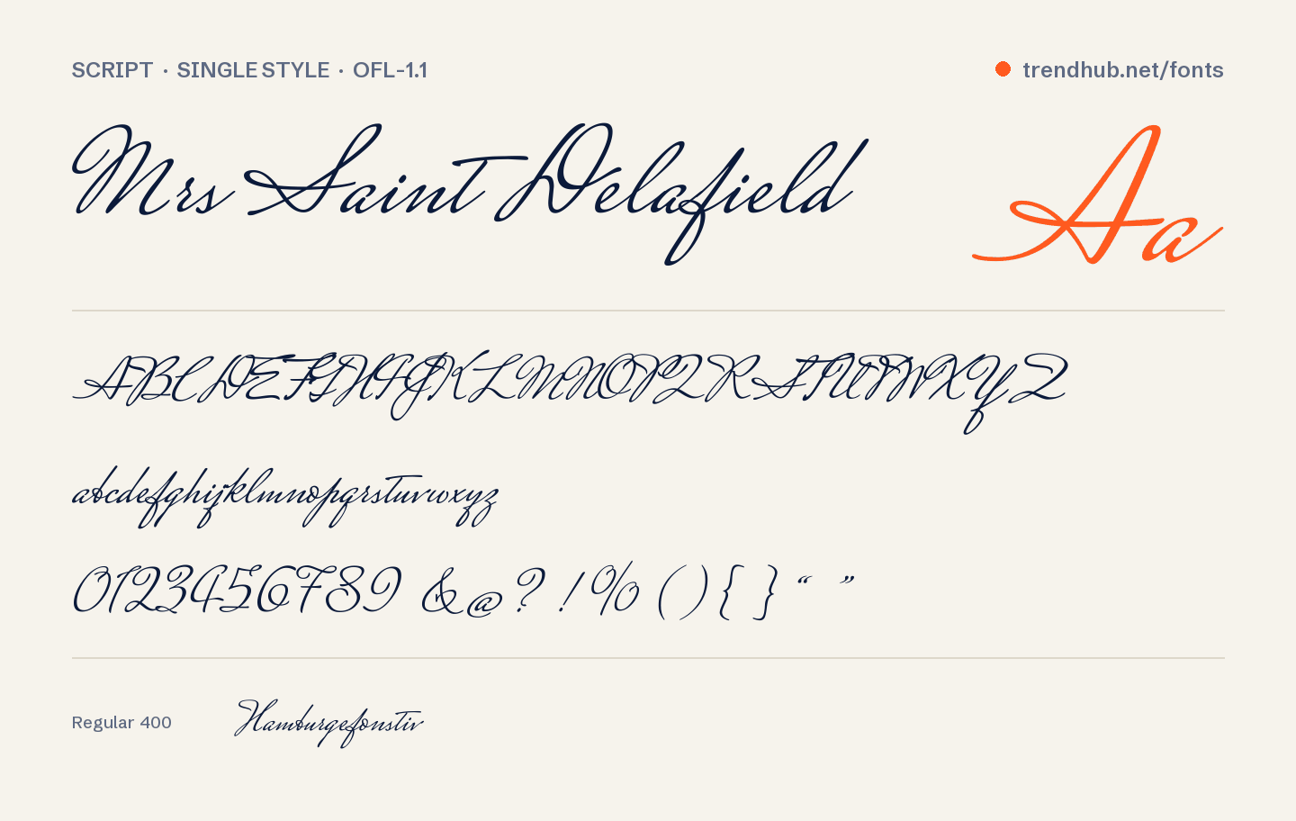 Δείγμα της γραμματοσειράς Mrs Saint Delafield