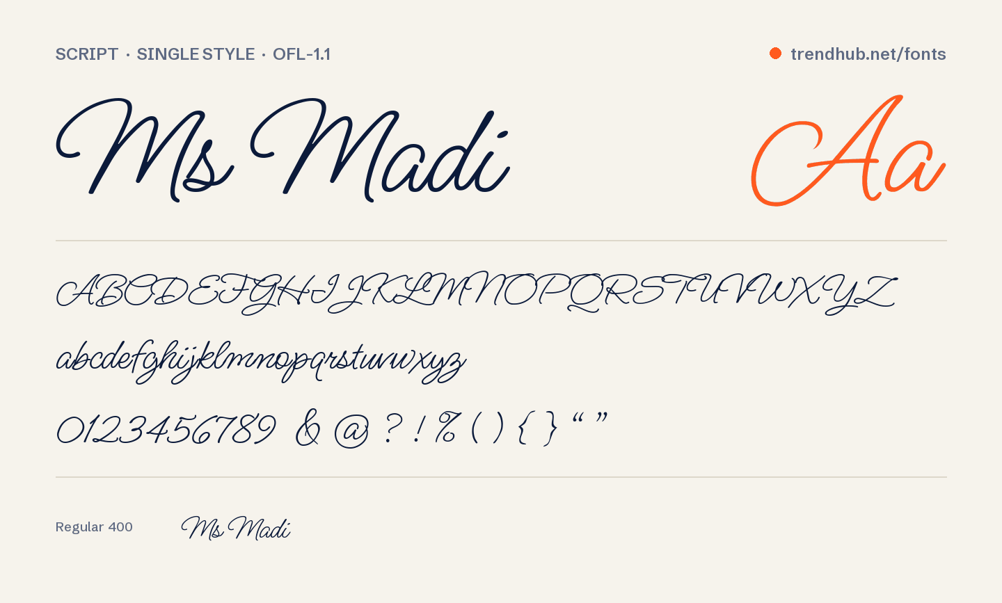 Specimen del font Ms Madi