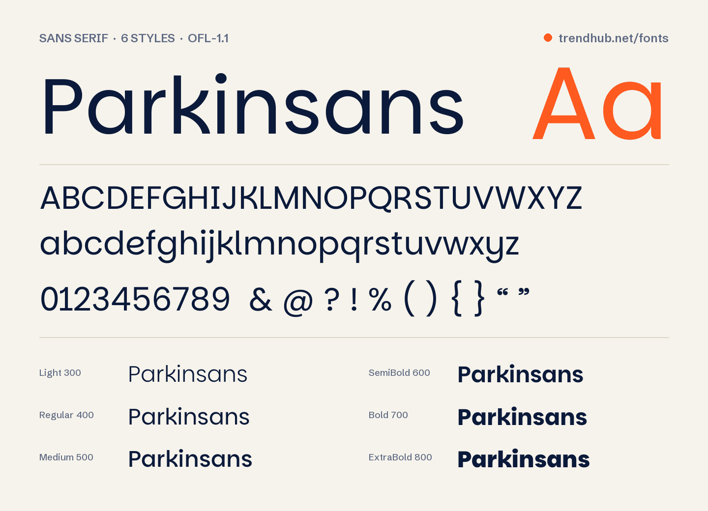 Specimen van het font Parkinsans