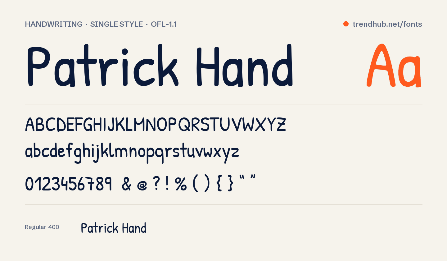 Spécimen de la police Patrick Hand