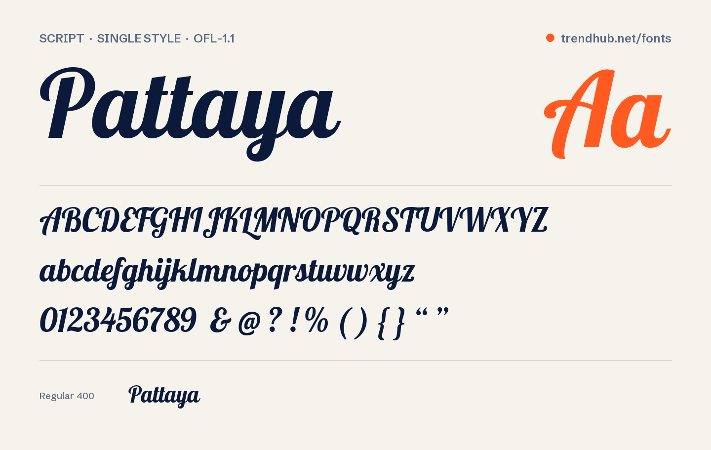 Specimen van het font Pattaya