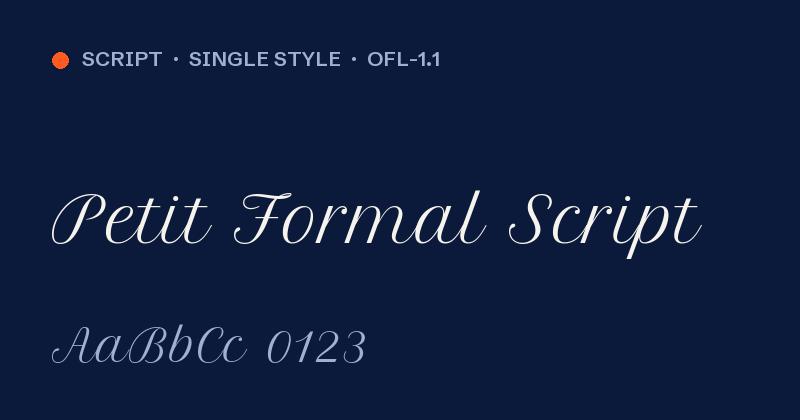 Petit Formal Script font preview card