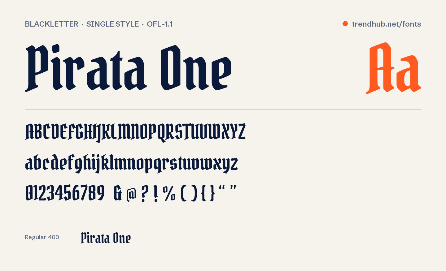 Specimen del font Pirata One