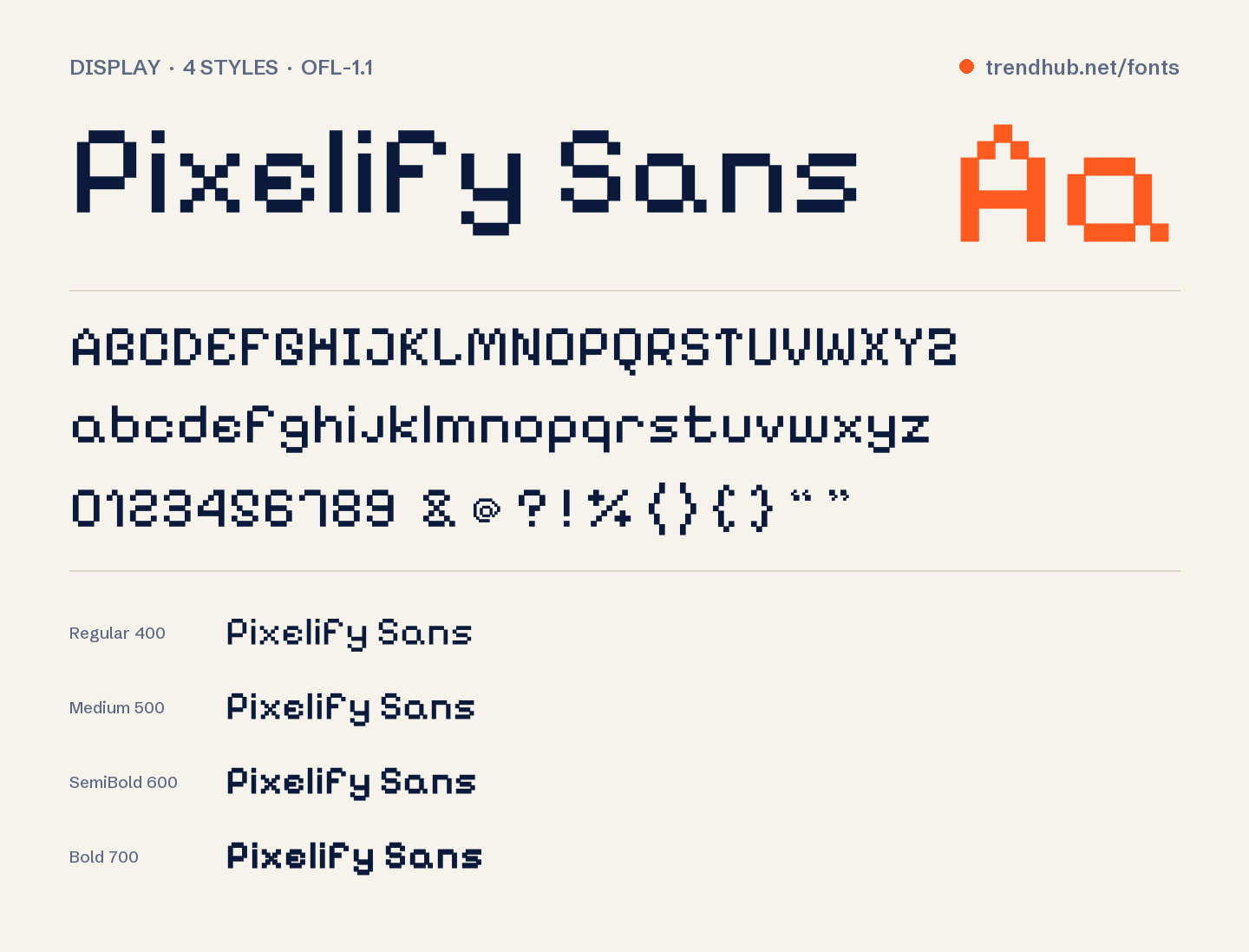 Specimen van het font Pixelify Sans