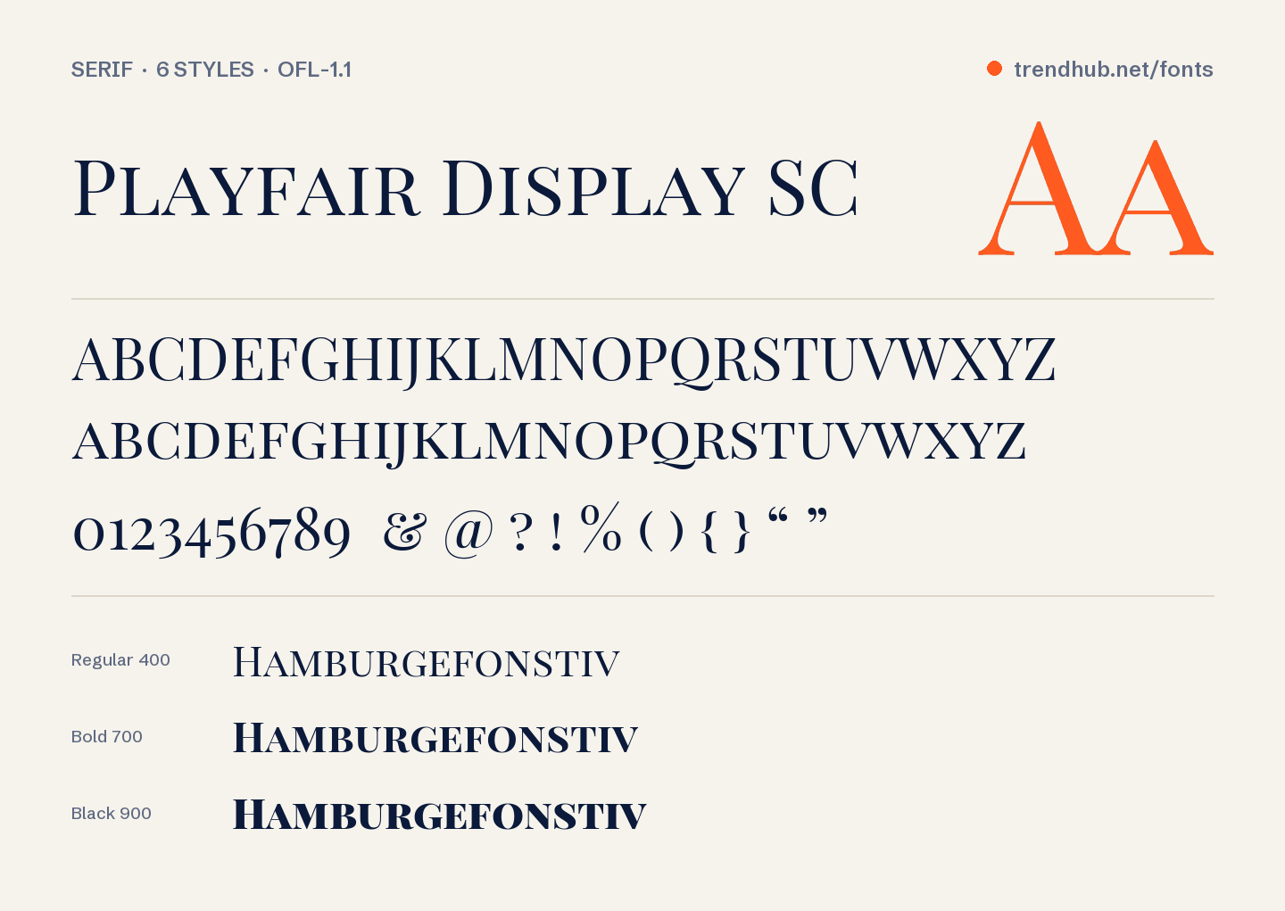 Specimen van het font Playfair Display SC