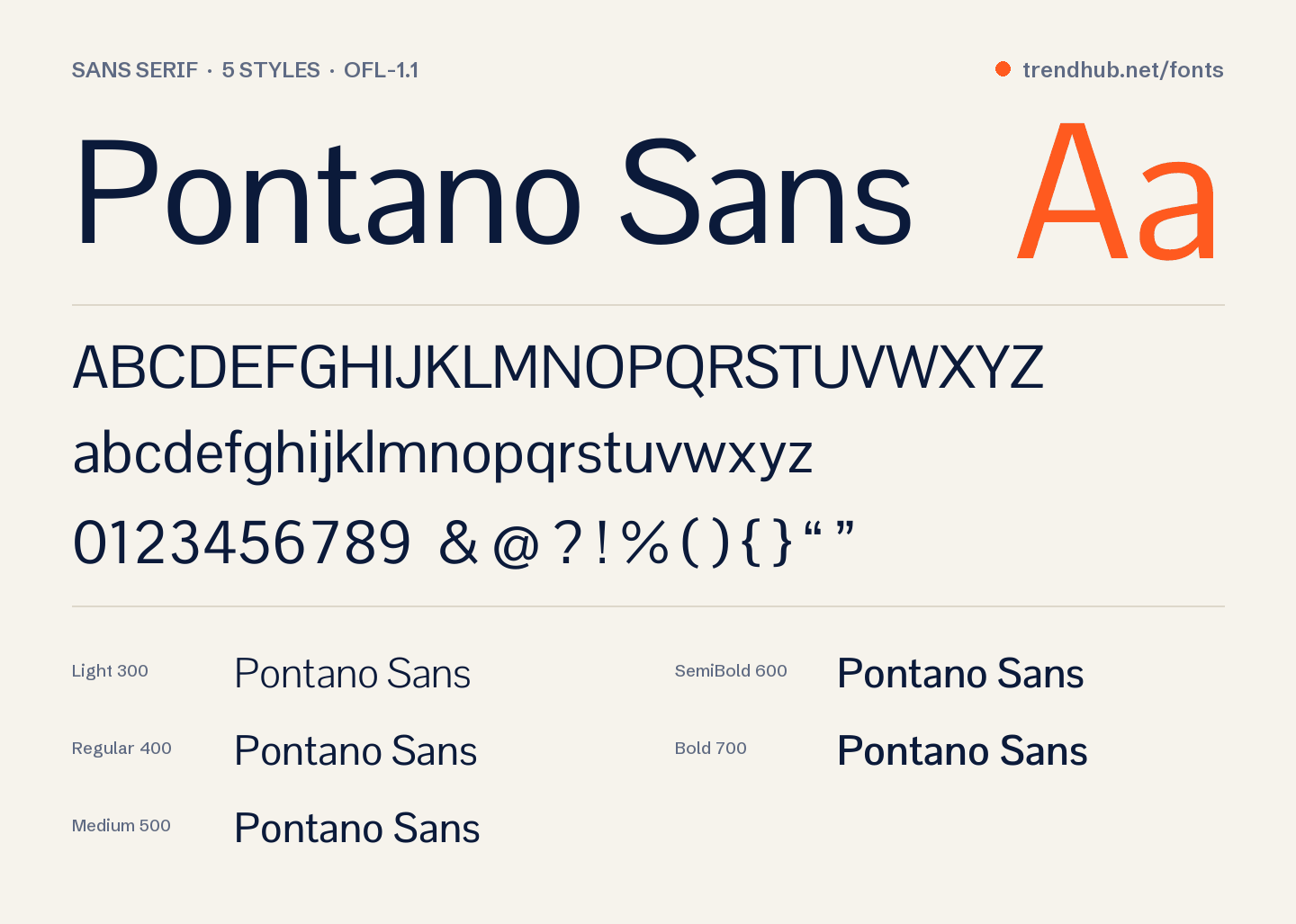 Specimen van het font Pontano Sans