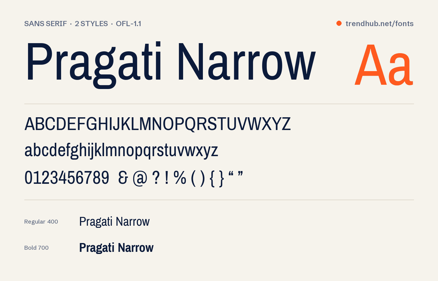 Specimen van het font Pragati Narrow