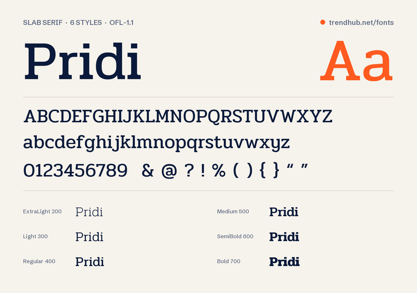 Specimen van het font Pridi