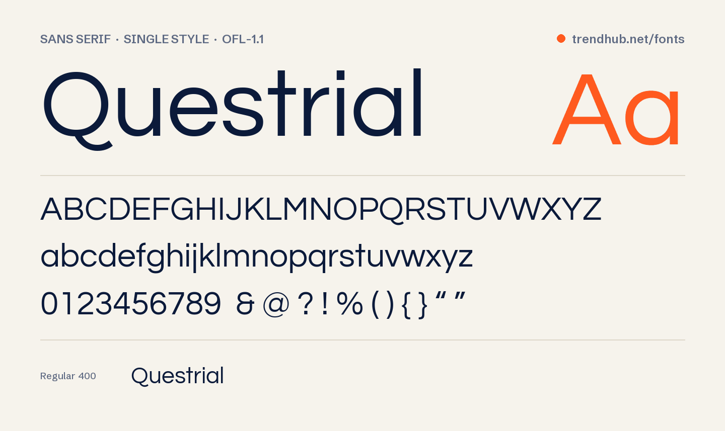 Образец шрифта Questrial