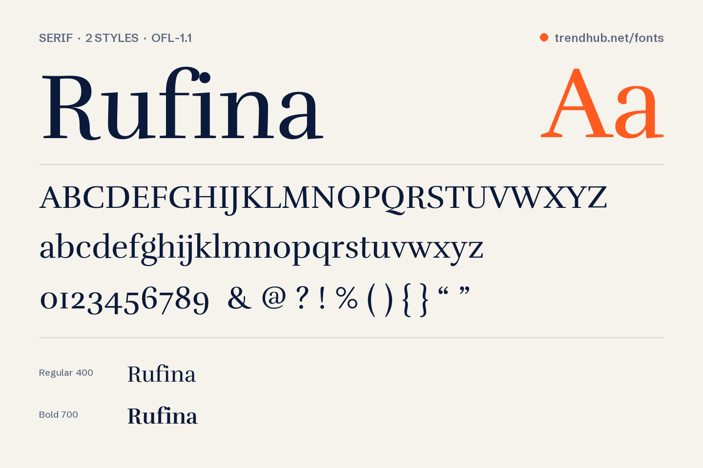 Specimen van het font Rufina