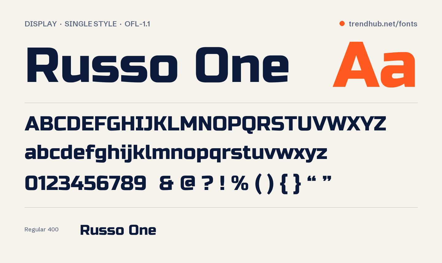 Образец шрифта Russo One