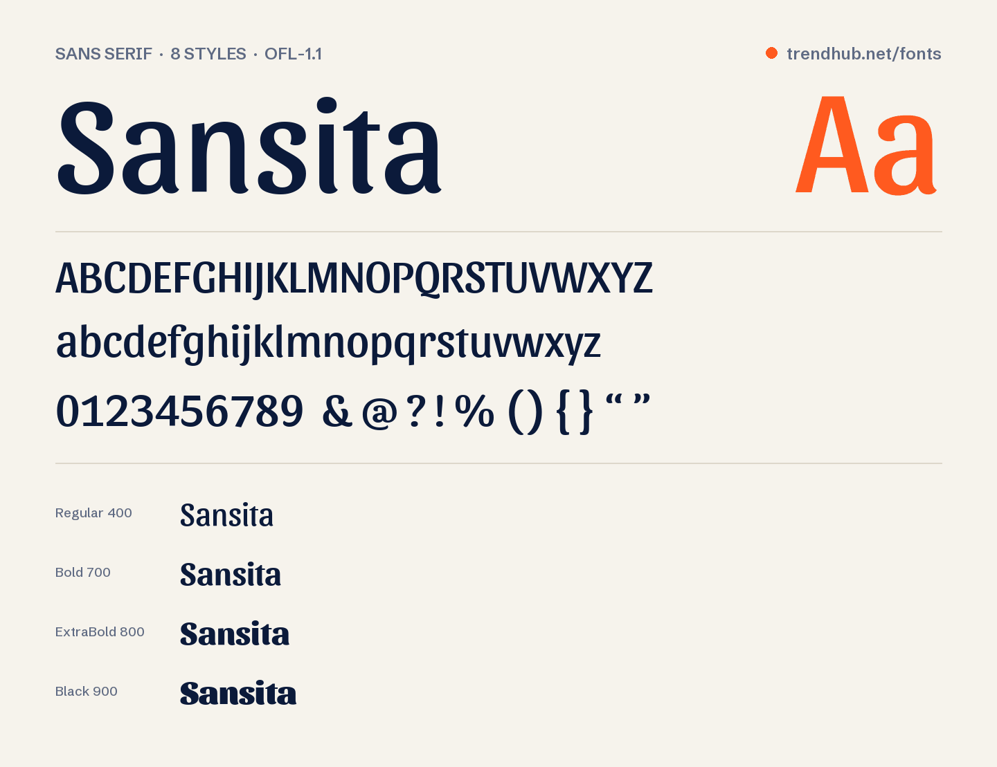 Specimen van het font Sansita