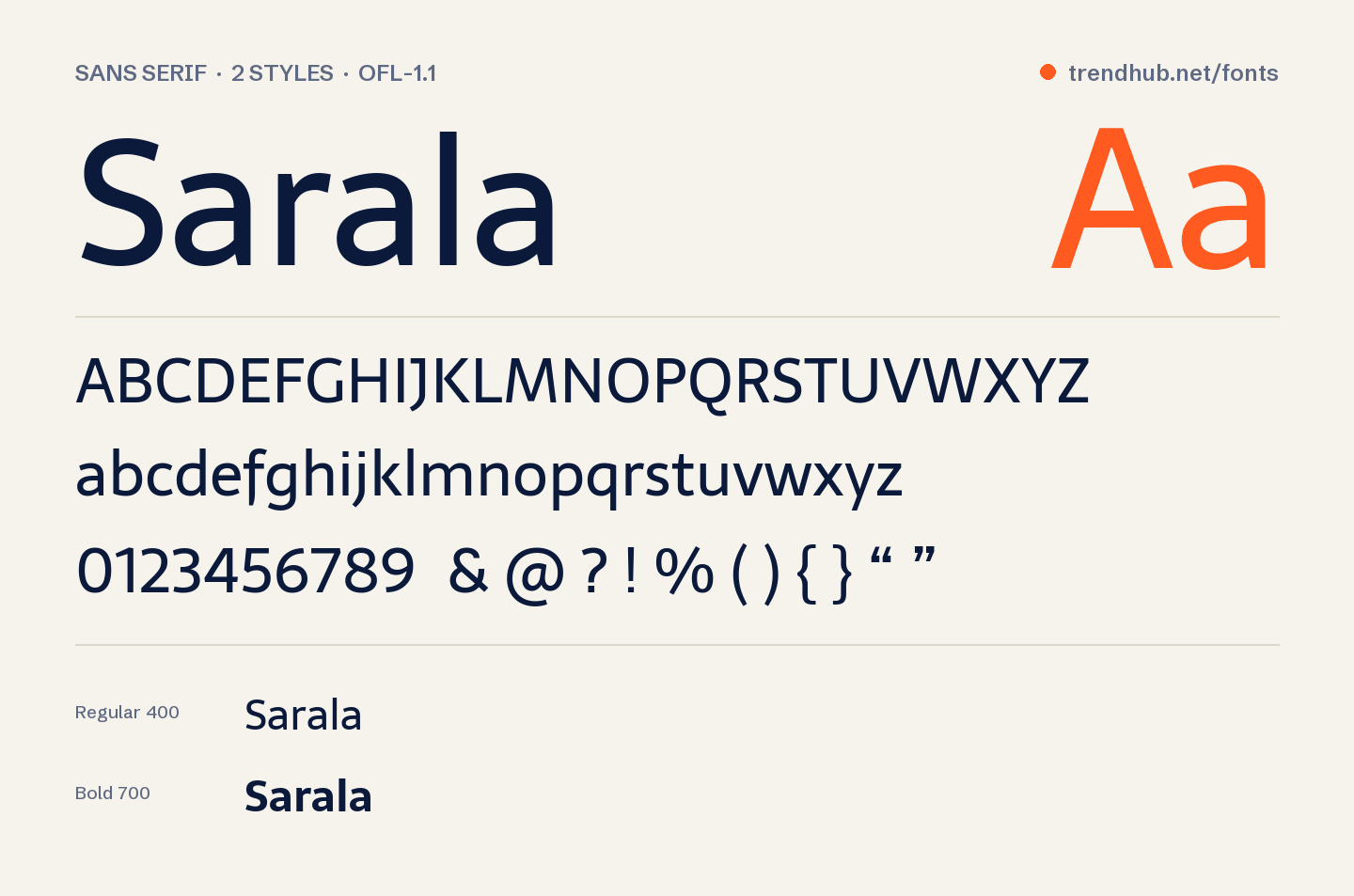 Specimen van het font Sarala